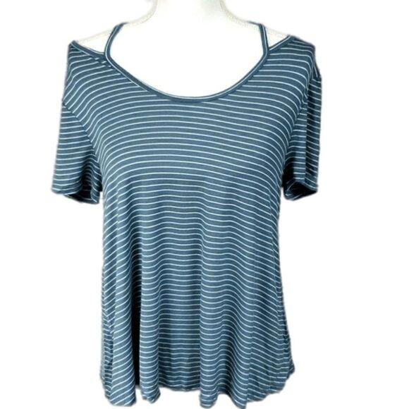 Pink Rose, Super soft gry/wht striped tee-Large - Picture 1 of 6